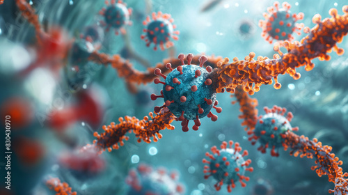 Antibodies attacking virus, 3d illustration. The body's own immune system releases immunoglobulin, or antibodies, to attack pathogens.