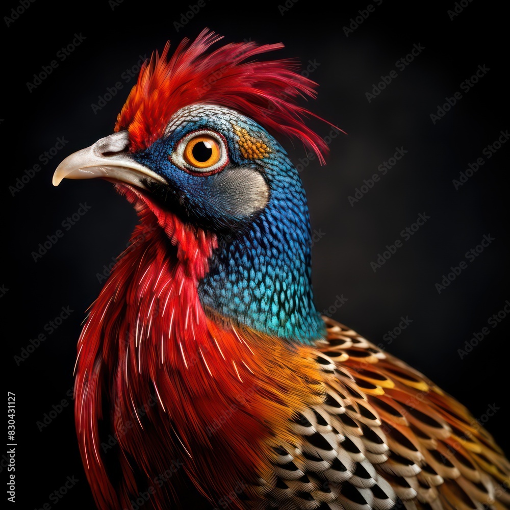 pheasant bird isolated on a black background, very realistic and colorful pheasant bird isolated on a black background, very realistic and colorful
