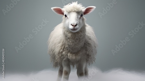 Eid ul Adha lamb, Full-body young white sheep standing looking at camera isolated on plain background