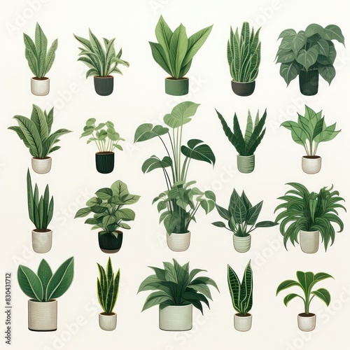 Wallpaper Mural minimal vintage potted house plants illustration in green and yellow flat colors isolated on a neutral background Torontodigital.ca