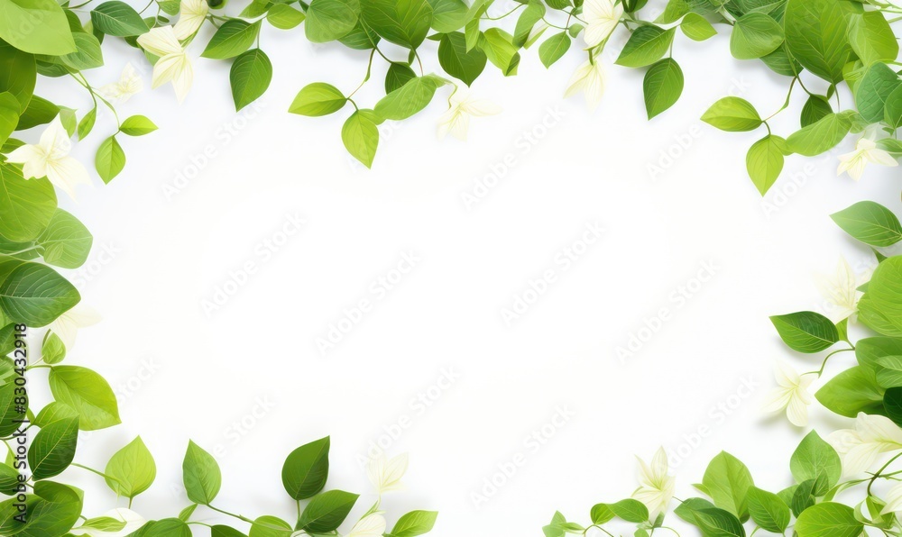 frame border of beautiful green leaves and white flowers with blank space for text frame border of beautiful green leaves and white flowers with blank space for text