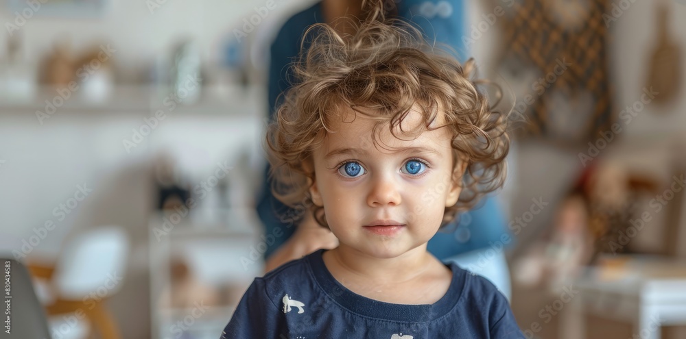 A child holds a card with an illustration of a dog to show his mouth to a therapist in an office during speech therapy on June 1, Children's Day. The focus is on their expressions and interactions as A child holds a card with an illustration of a dog to show his mouth to a therapist in an office during speech therapy on June 1, Children's Day. The focus is on their expressions and interactions as