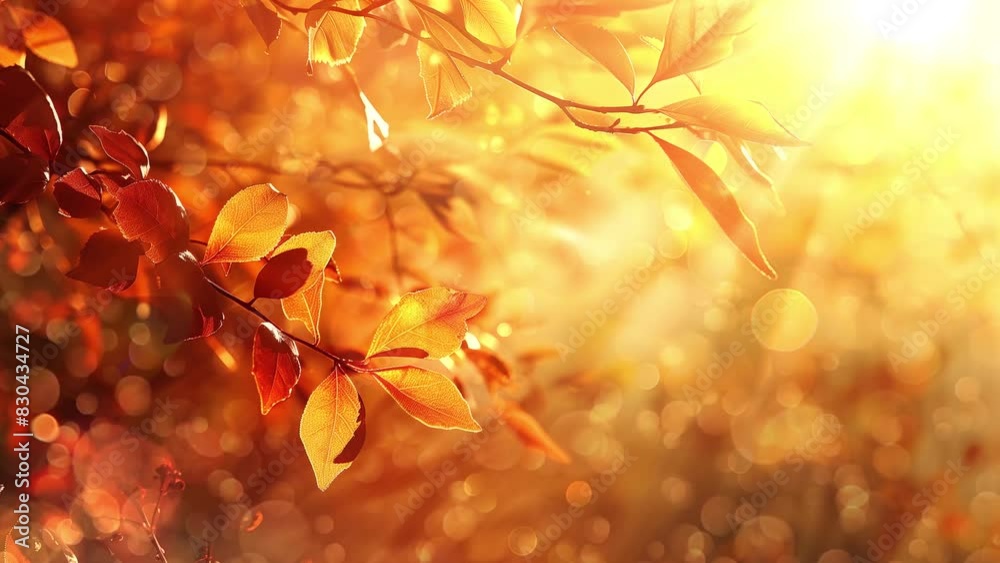 art autumn sunny nature seasonal background with autumn leaves . seamless looping overlay 4k virtual video animation background