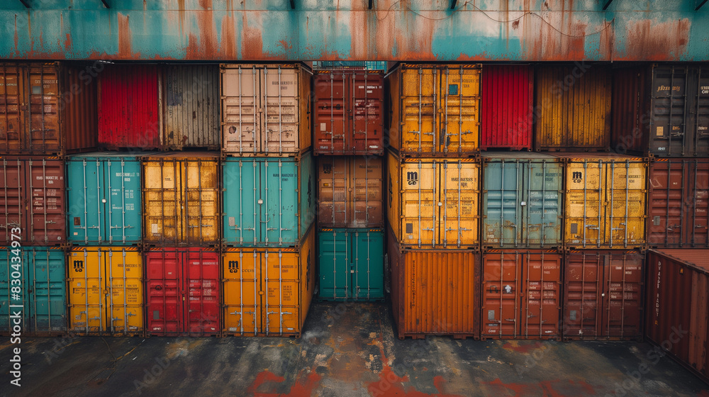 Fototapeta premium container box in warehouse in shipping port. 