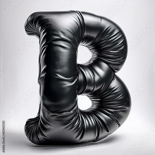 Inflate, puffy shapes made of black soft detailed leather, folds and wrinkles on material, isolated on white.
