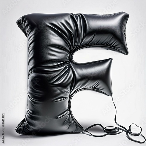 Inflate, puffy shapes made of black soft detailed leather, folds and wrinkles on material, isolated on white. photo