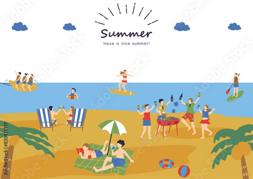海で夏を楽しむ人達