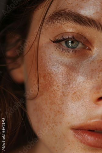 A woman with a green eye and red hair