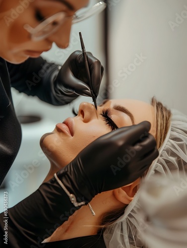 Meticulous Eyelash Extension Application in Chic Salon Setting