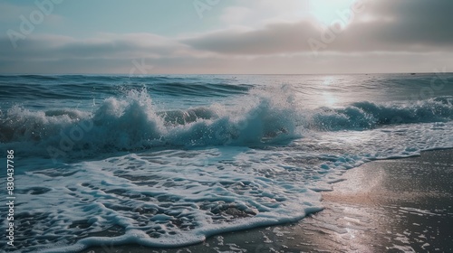 The ambiance of the ocean waves at the shore photo