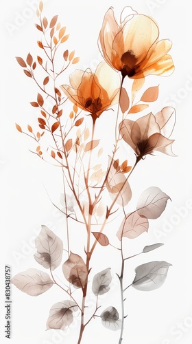 Summer, wild flowers, watercolor, illustration, hand drawn. Set of isolated elements of flowers, abstract art. © Wayu