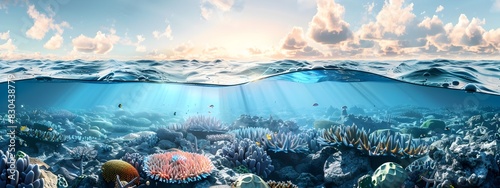 Vibrant Underwater Coral Reef Ecosystem in Warming Ocean Environment