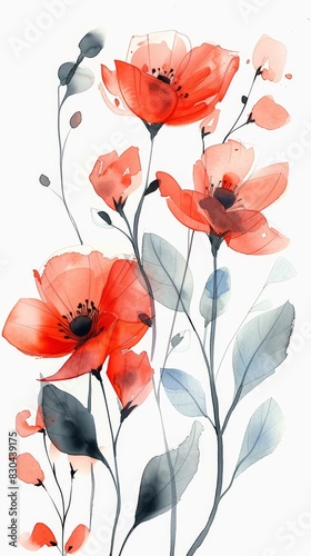 Summer  wild flowers  watercolor  illustration  hand drawn. Set of isolated elements of flowers  abstract art.