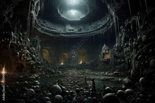 Underworld gnosis cave architecture illuminated. photo
