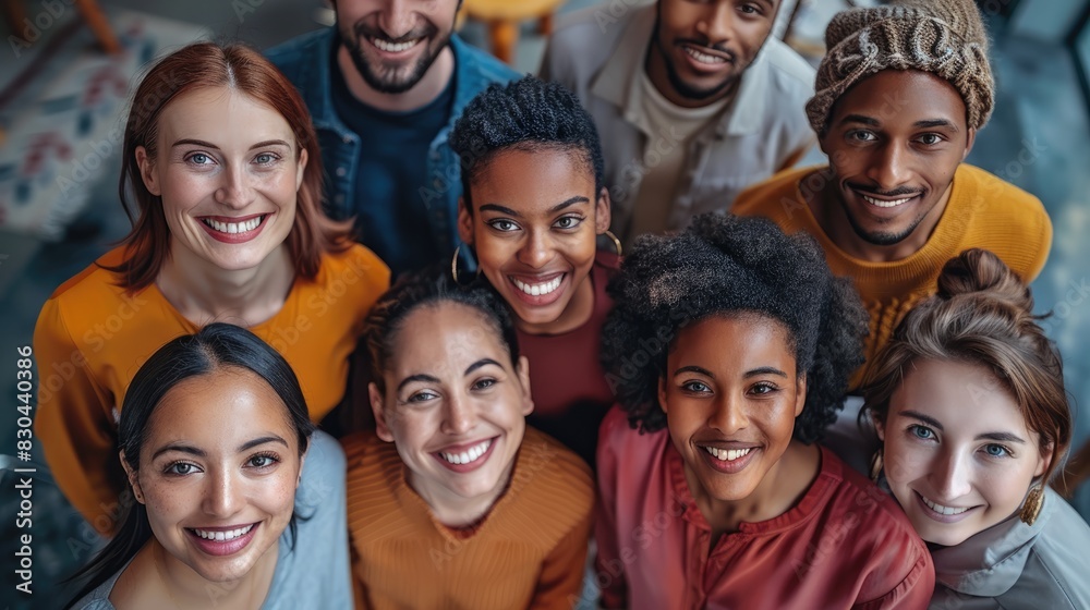 A group of diverse people smiling and looking at the camera, representing community unity in diversity A group of diverse people smiling and looking at the camera, representing community unity in diversity