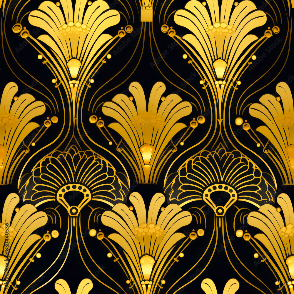 Luxurious Art Deco Wallpaper featuring Gold Stripes and Elaborate Floral Patterns for Elegant Interiors Luxurious Art Deco Wallpaper featuring Gold Stripes and Elaborate Floral Patterns for Elegant Interiors