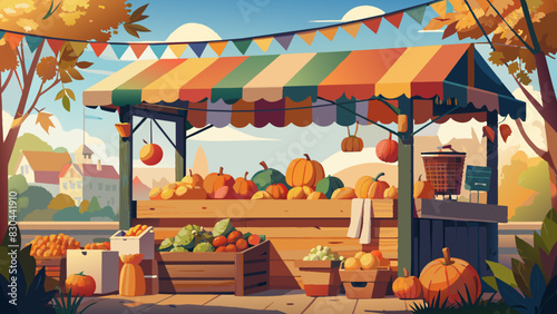 Autumn Harvest Festival with Colorful Pumpkin Stand