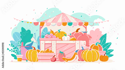 Vibrant Autumn Harvest Festival Illustration with Pumpkin Stand