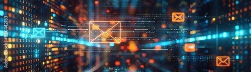 Digital email campaigns analytics in flat design, front view, tech startup theme, animation, vivid