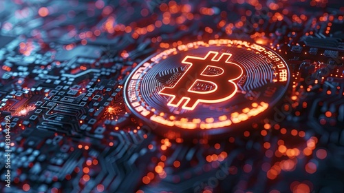 Online digital currency blockchain in flat design, front view, cryptocurrency theme, animation, vivid photo