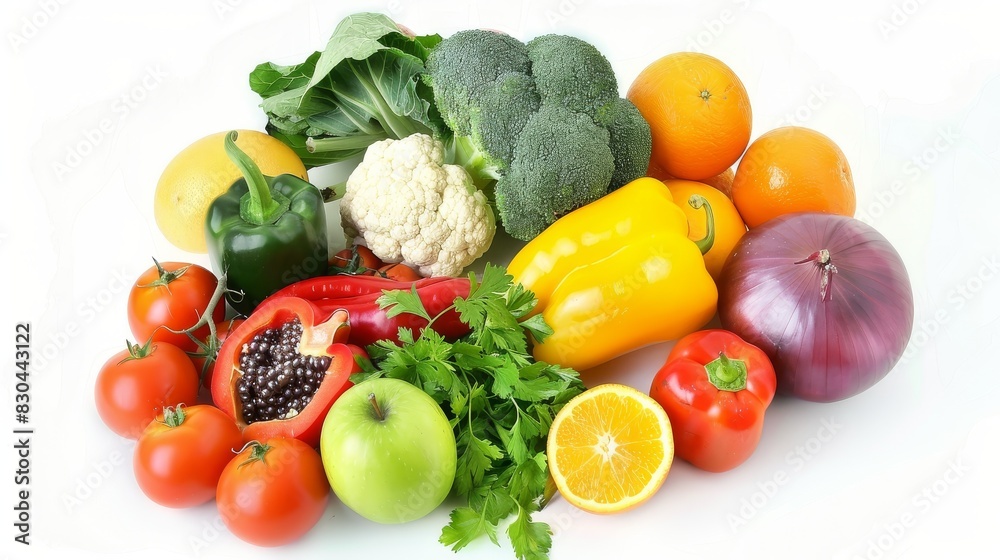 Fruits and vegetables isolated on a white background. Healthy food. Flat lay,top view. Fruits and vegetables isolated on a white background. Healthy food. Flat lay,top view.