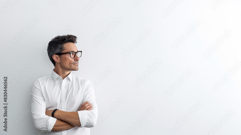 a lone architect standing confidently in front of a clear white background, arms crossed a lone architect standing confidently in front of a clear white background, arms crossed