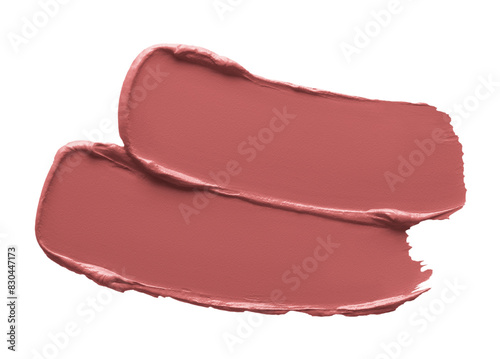 Lipstick smear smudge swatch. Matte creamy makeup texture. Nude color cosmetic product isolated on transparent background