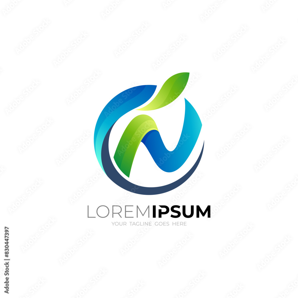 N logo and leaf design nature, 3d colorful style N logo and leaf design nature, 3d colorful style