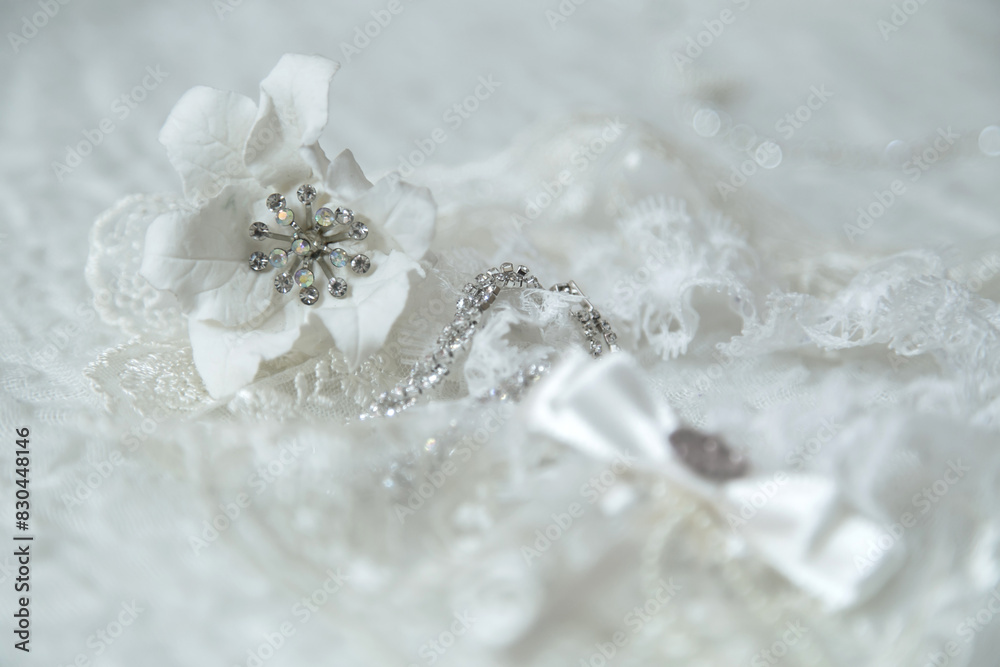 Light wedding background with decorations and lace Light wedding background with decorations and lace