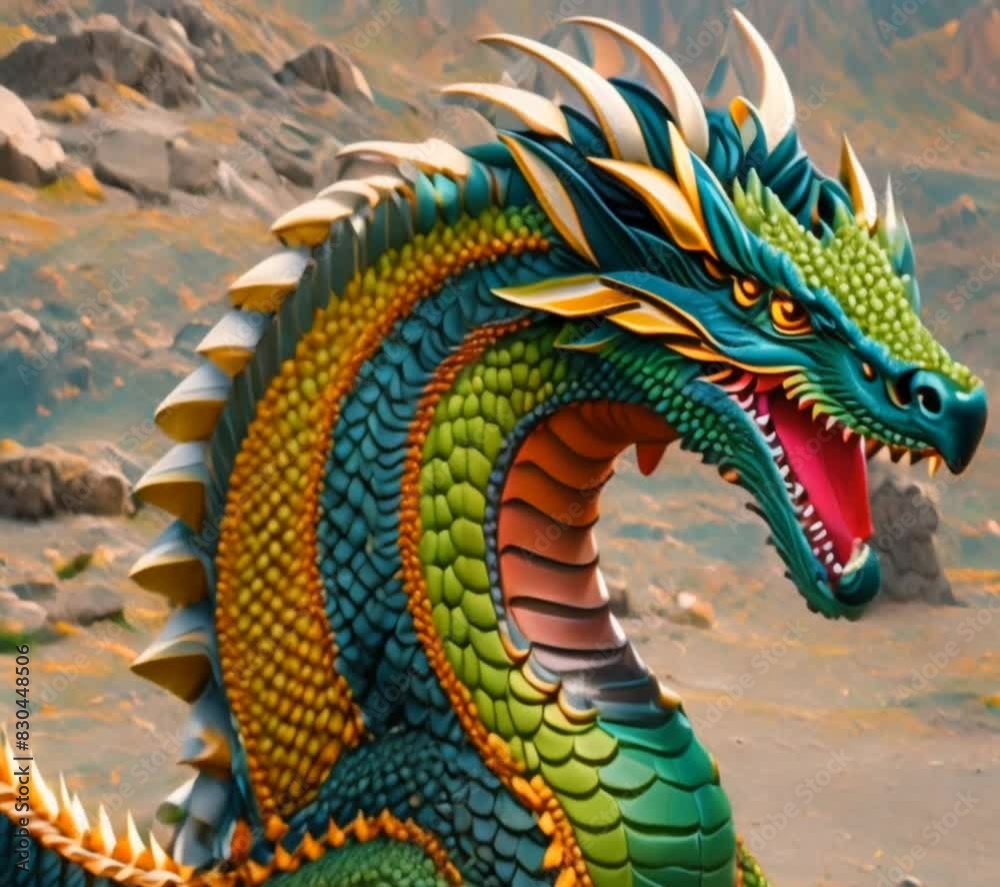The colored dragon is very beautiful but looks fierce The colored dragon is very beautiful but looks fierce