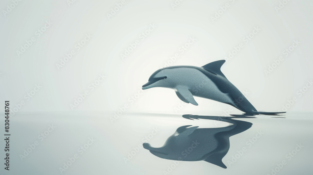 Obraz premium A serene image depicting an elegant dolphin performing a jump with its reflection visible in the calm water below.