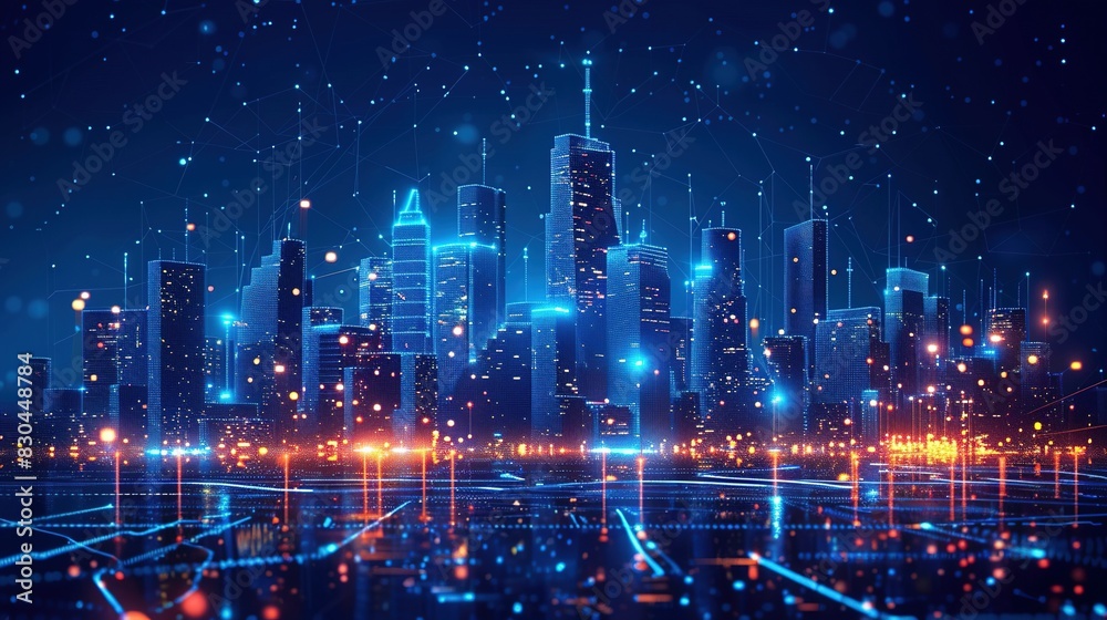 Smart City Wi-Fi Network: Low Poly Wireframe and Building Automatio Smart City Wi-Fi Network: Low Poly Wireframe and Building Automatio