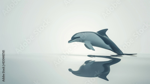 A serene image depicting an elegant dolphin performing a jump with its reflection visible in the calm water below.