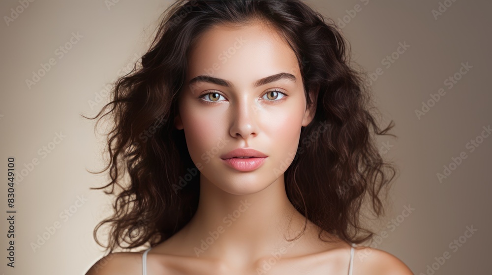 a young woman with flawless skin and natural makeup, a young woman with flawless skin and natural makeup,