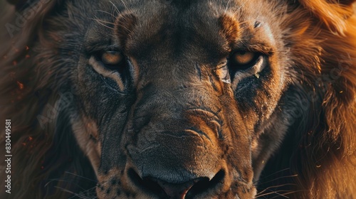 Close up image of a fierce lion portrait