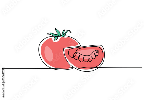 one continuous single line of red tomato isolated on white background.Fruits food concept vector.
