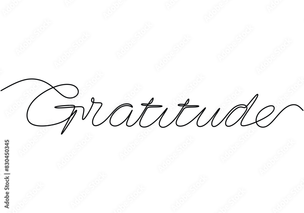 Gratitude handwritten inscription. One line drawing phrase hand writing calligraphy card lettering.