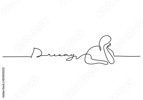 Dreamy handwritten inscription with sleepy people. One line drawing phrase hand writing calligraphy.
