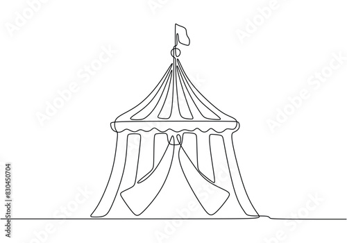 circus tent in one single continuous line drawing style isolated on white background
