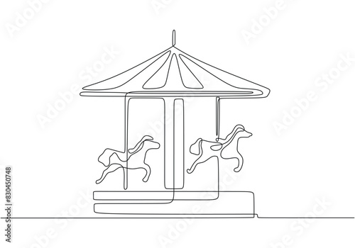 horse carousel in one single continuous line drawing style isolated on white background.