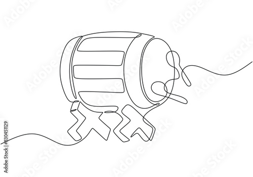 Big islamic drum in one single continuous line drawing style for Ramadan kareem concept