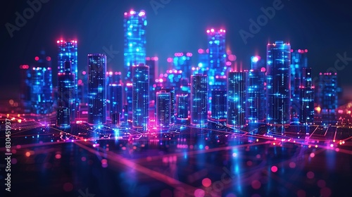 Wallpaper Mural Smart City Network with Wi-Fi: Low Poly Wireframe and Automated Buildings Torontodigital.ca
