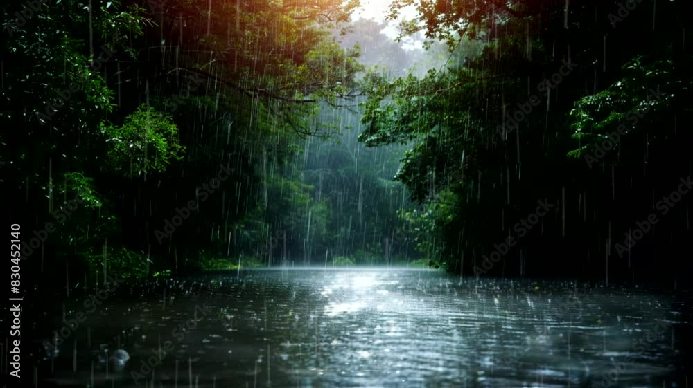 Beautiful rain forest scene, animated virtual repeating seamless 4k	

