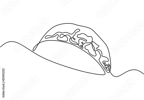 One continuous single line of taco hand drawn isolated on white background. Mexican food tacos.
