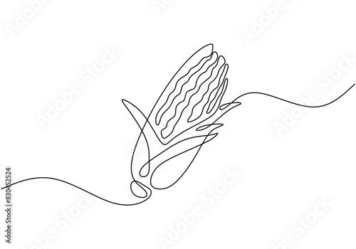 Continuous one single line drawing of corn. Vector illustration isolated on white background.