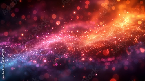 Colorful Bokeh Lights in Cosmic Glow. Mesmerizing abstract background featuring vibrant bokeh lights in a cosmic  galaxy-like glow with rich reds  purples  and oranges.
