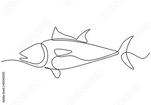 Fresh salmon fish in continuous line art drawing isolated on white background. Fresh food concept. photo