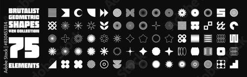 Brutalist geometric shapes, symbols. Simple primitive elements and forms. Retro design, trendy contemporary minimalist style, y2k. Vector illustration