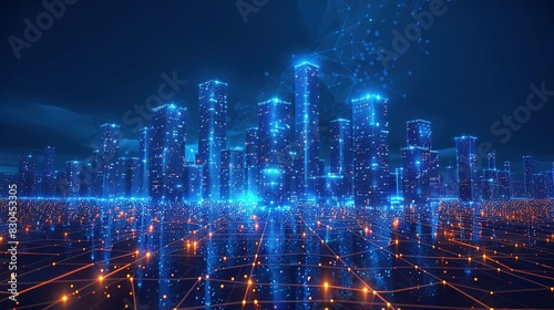 Wallpaper Mural Networked Smart City: Wi-Fi and Building Automation in Low Poly Wireframe Torontodigital.ca