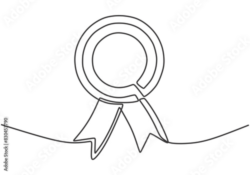 Medal in one continuous single line art drawing style isolated on white background.